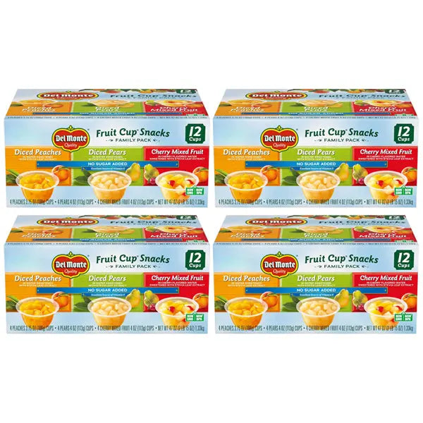 4 Pack - Del Monte Fruit Cup Snacks Variety Pack with No Added Sugar 12x 4oz Cups Each Del Monte